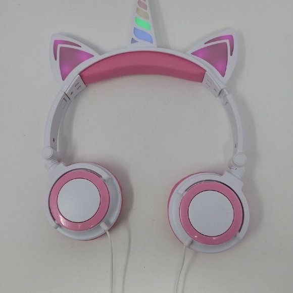 Art+Sound Unicorn LED Light Up Folding Headphones 3.5mm Wired White Pink Glam - Picture 10 of 14